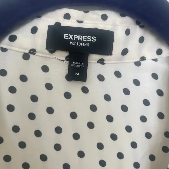 Express Portofino Georgette Polka Dot  Button-Down Long Sleeve Shirt sz M - Picture 3 of 15